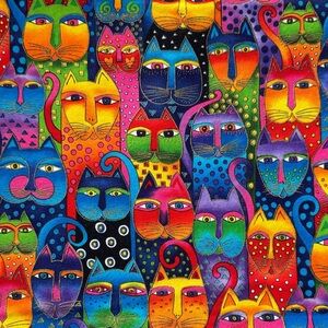 Laurel Burch Multicolor Cat Design Fabric, 2 yards